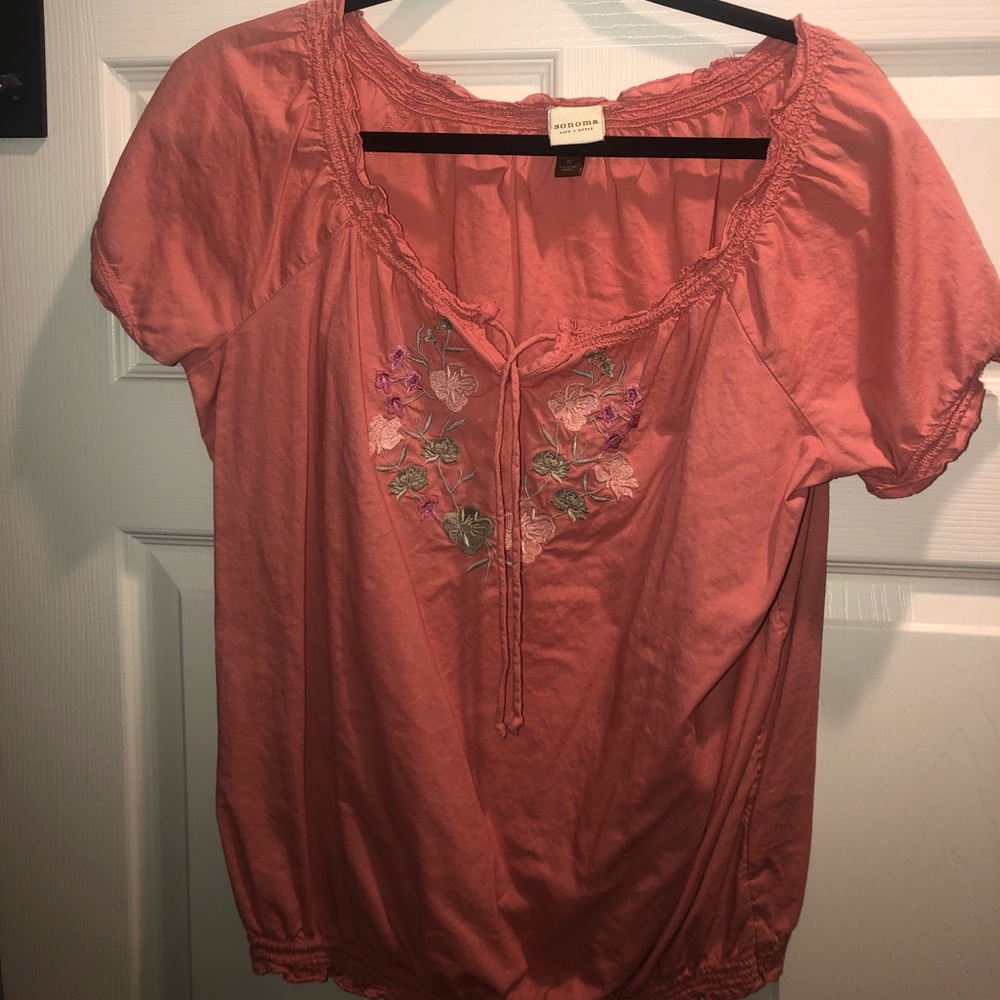 Sonoma Boho Blouse with Embroidered Flowers
